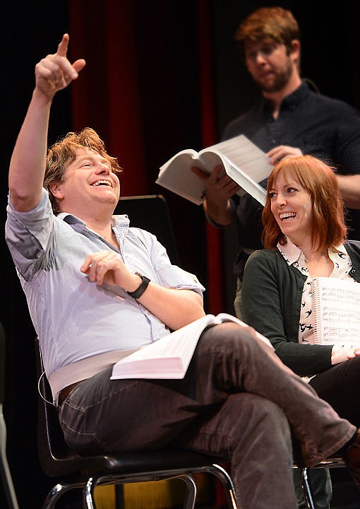 <p>Luke Walrath, left, shares a laugh with the cast as they rehearse for the upcoming Alpine Theatre Project/Glacier Symphony and Chorale on Sunday, March 6.  (Brenda Ahearn/Daily Inter Lake)</p>