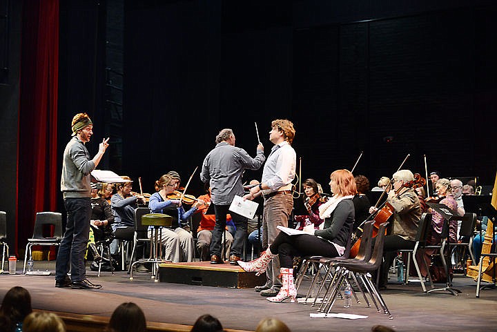 <p>Glenn Seven Allen, left, rehearsing a song with Luke Walrath as Sweeney Todd on Sunday, March 6. (Brenda Ahearn/Daily Inter Lake)</p>