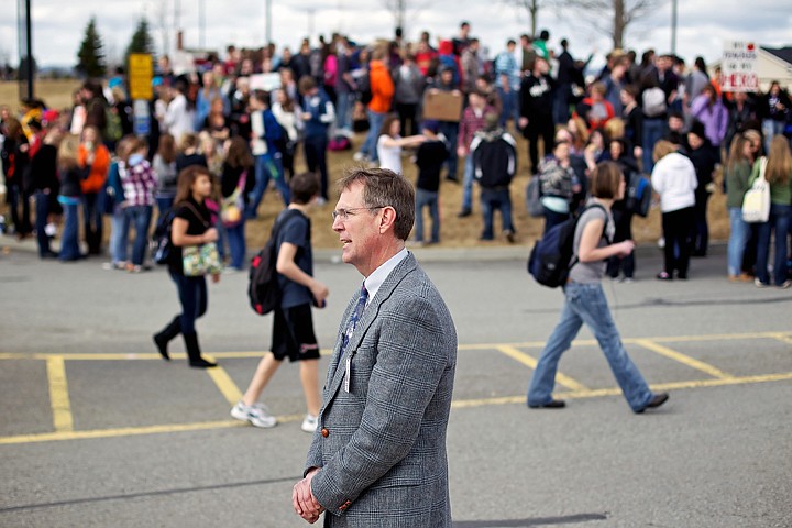 &lt;p&gt;Post Falls School District Superintendent Jerry Keane gives an interview as hundreds of students gather on a hillside at Post Falls High.&lt;/p&gt;