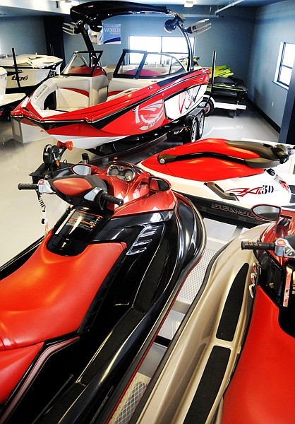 Detail of the show room that features boats and other water craft at Green Nissan in Evergreen.