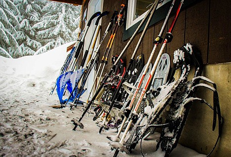 &lt;p&gt;Snowshoes and poles belonging to overnight guests are stored outside the Snow Bowl Hut south of Mount Rainier near Ashford, Wash., Feb. 3.&lt;/p&gt;