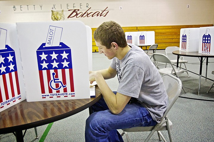 &lt;p&gt;JEROME A. POLLOS/Press Adam Black, 18, fills out his first ballot as a registered voter Tuesday for the Lakeland School District's supplemental levy at Betty Keifer Elementary in Rathdrum. The levy, $4.95 million per year for two years, needed a 50 percent plus one vote to pass in order to add support for the district's maintenance and operations.&lt;/p&gt;