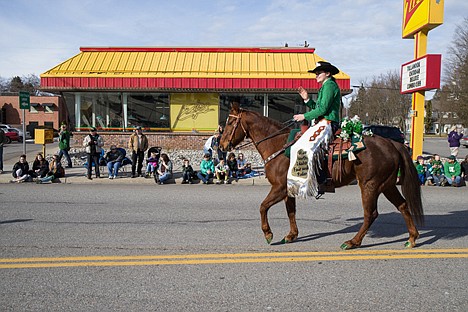 &lt;p&gt;Miss North Idaho Fair and Rodeo, Jessica Norlander rides down Sherman Avenue during the Saint Patrick&#146;s Day parade after playing in the girls Idaho all-star game at North Idaho College.&lt;/p&gt;