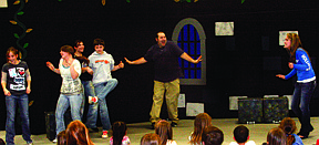 Cast members of the &quot;Snow White and the Seven Dwarfs&quot; production rehearse the play on Friday afternoon in the Plains High School gym.  The play is put on by the Missoula Children's Theatre.