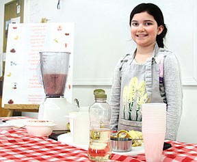 Rachel Reibeiro, 9, a fourth grader from Thompson Falls did her 4-H project on &quot;how to make a smoothie.&quot;  &quot;I chose this topic because I like cooking.  My mom and I looked through cookbooks at home and we thought this would be a good recipe to try for a demonstration,&quot; said Ribeiro, who competed in the junior level on Saturday.