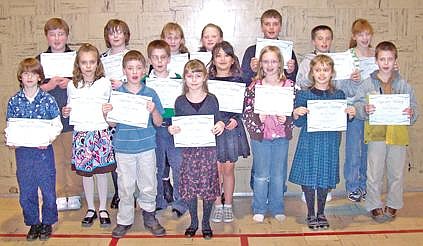 Courtesy/Tracy Lauer Kootenai Valley Christian School students that received a Superior rating in the recent all-school speech meet were, from left, front, Declan Faulkner, Olivia Kapan, David Gentry, Ryker Ford, Kaylee Myers, Abigail Creighton, Laurynn Lauer and Kinsten Rought, Kaleb Lindgren; back, Eli Alspaw, McKenzie Cosgriff, Anna Carlson, Allyson Hubbard, Niklaus Neumann, Samuel Hubbard and Kristen Lindgren.