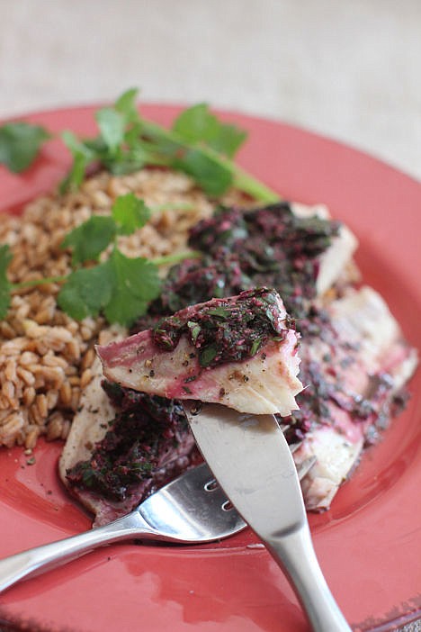 &lt;p&gt;Tilapia with horseradish and beet green chimichurri.&#160;&lt;/p&gt;