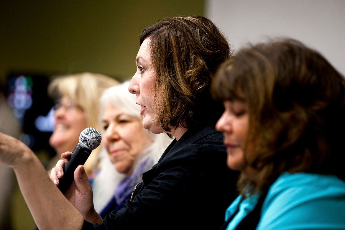 &lt;p&gt;From left to right, Ali Schute and Barbra Pleason Mueller listen to Jamie Lynn Morgan share her experiences of being a business-owning woman as Kerri Thoresen, right, listens on Wednesday at the Day of Dialogue event at North Idaho College.&lt;/p&gt;
