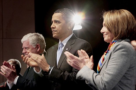 &lt;p&gt;President Barack Obama, center, during his visit to Capitol Hill to meet with House Democrats in Washington, Saturday, March 20, 2010. With Obama are Rep. John B. Larson, D-Conn., left, and Speaker of the House Nancy Pelosi, D-Calif., right. (AP Photo/Pablo Martinez Monsivais)&lt;/p&gt;