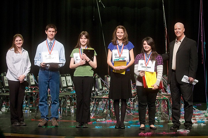 &lt;p&gt;From left are co-coordinator Stacy Hudson of the 2010 North Idaho Regional Spelling Bee, Caleb Stedman, awarded fourth place, Helena Kirkland, awarded third place, Clara Greensides, awarded second place, Sabrina Smith, awarded first place, and Mike Patrick, managing editor of the Coeur d'Alene Press.&lt;/p&gt;