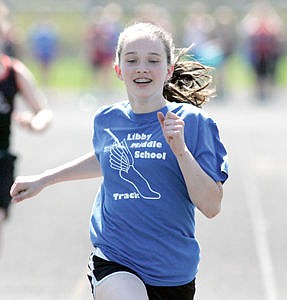 <p>Emma Gruber (7th grade) middle school track meet May 2, 2014.</p>