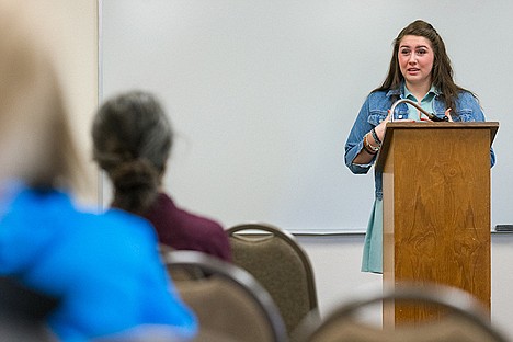 &lt;p&gt;Kelsie Birch speaks to a group of about 20 on the topic of sex trafficking Thursday at St. Pius Catholic Church in Coeur d&#146;Alene.&lt;/p&gt;