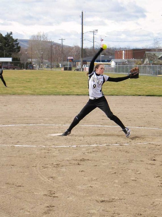 Royal pitcher Seila Jenks fires a strike at Granger during a high school softball doubleheader at Granger on Saturday. The Knights won both games, but the scores and player results were unreported.