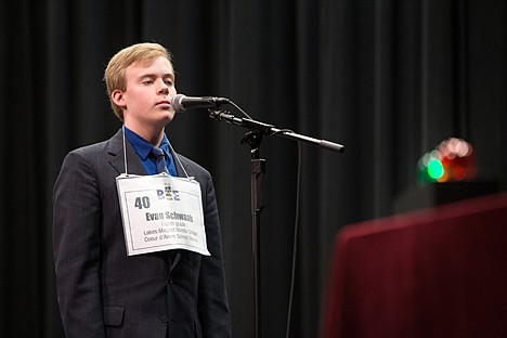 &lt;p&gt;First runner up in the ninth annual North Idaho Regional Spelling Bee, Evan Schwab of Lakes Magnet Middle School is unfazed after correctly spelling a word Saturday.&lt;/p&gt;