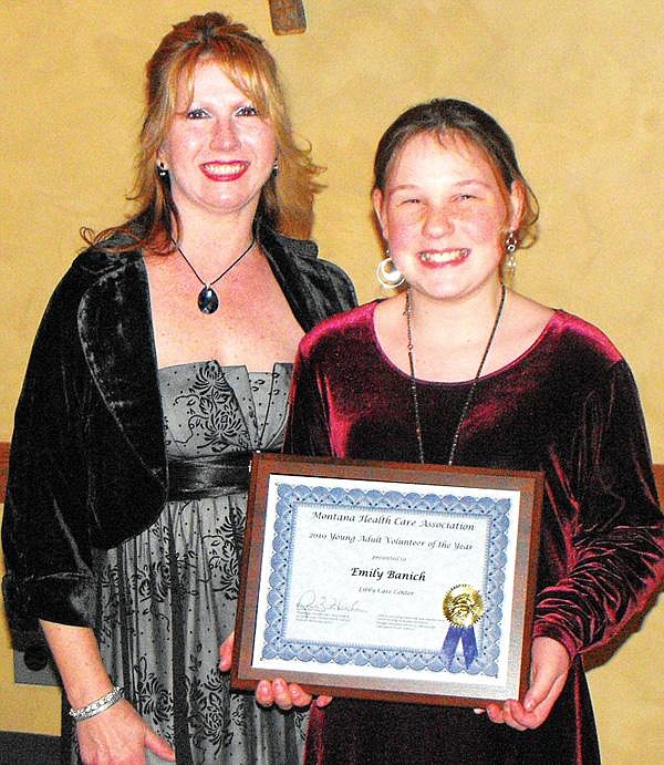 Courtesy Kandis Peterson of the Libby Care Center, left, and volunteer Emily Banich are all smiles at the Montana Health Care Association Convention in Bozeman.