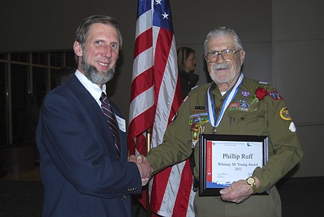 &lt;p&gt;District Director Chris Petersen, left, presents Silver Valley scoutmaster Phil Ruff with the Whitney M. Young Award earlier this month. The award recognized Ruff's Boy Scout programs for rural youth.&lt;/p&gt;