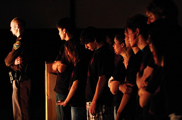 Ronan High School students chosen as drunk driving victims listen to guest speakers March 18 as part of ghost-out day, an event that happens every four years to educate students on the dangers of drunk driving.