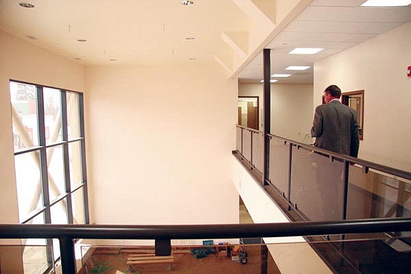Tribal Health and Human Services Director Kevin Howlett walks through the second floor of the new 
Polson Clinic, which is set to open in mid-June.