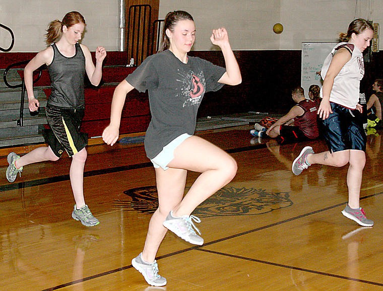 &lt;p&gt;Mia Balich, McKayla Tomlinson and Rebecca Braae practice their running style for one of the track sports.&#160;&lt;/p&gt;