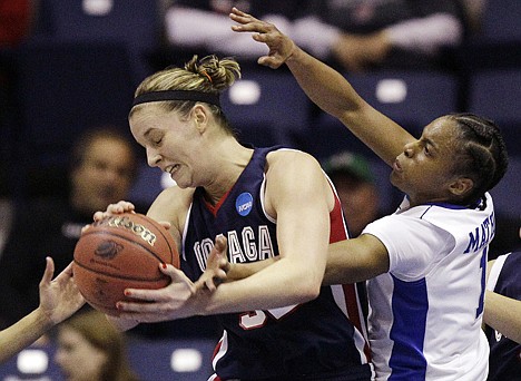 &lt;p&gt;Gonzaga forward Kayla Standish (32) is pressured by Kentucky guard A'dia Mathies (1) during the second half of their NCAA regional semifinal Sunday in Kingston, R.I. Kentucky won 79-62.&lt;/p&gt;