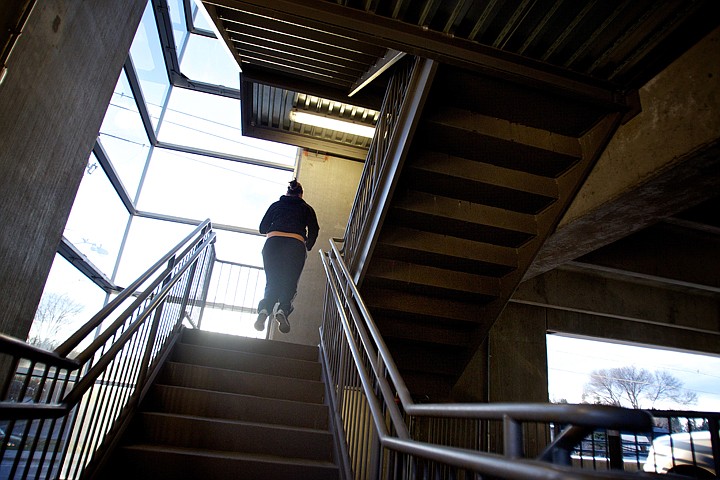 &lt;p&gt;A participant in Peak Health and Wellness Biggest Loser Challenge jumps up the staircase in Kootenai Health's parking garage.&lt;/p&gt;