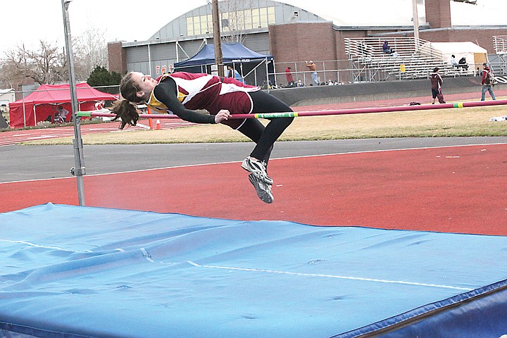 Kimberly Bakker of Moses Lake High School takes a  shot at winning the high jump on Saturday.