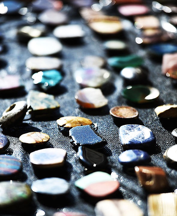 <p>Examples of stone belt buckles. Steve Eckels rotates through these wearing different stones daily. Most of the rocks come from his stone cutter Don Smith of Darsroc, in Kalispell. A few others have been purchased from Kehoes in Bigfork and from The Treasure Outpost in Whitefish.</p>