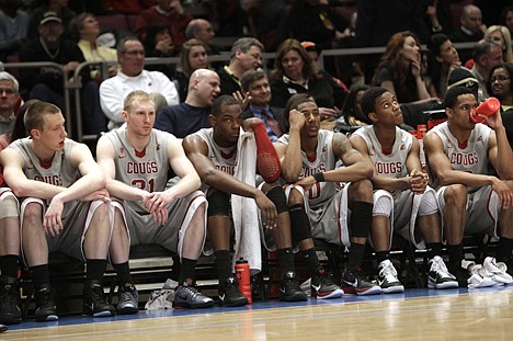 &lt;p&gt;Washington State players watch from the bench in the final minutes of their 75-44 NIT semifinal loss to Wichita State.&lt;/p&gt;