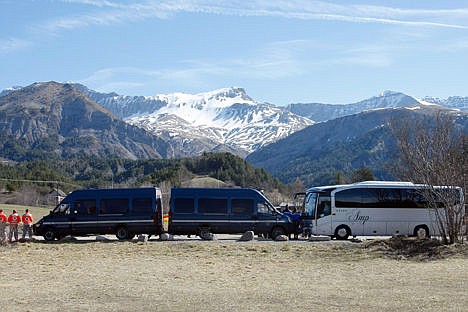 &lt;p&gt;Buses of the French gendarmerie park and mask the homage ceremony with family members of Japanese victims in the area where the Germanwings jetliner crashed in the French Alps, in Le Vernet, France, on Sunday.&#160;&lt;/p&gt;