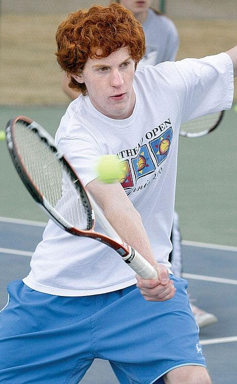 Flathead&#146;s Cody Harrison returns a volley during a recent tennis practice on the courts at Flathead Valley Community College. Craig Moore/Daily Inter Lake