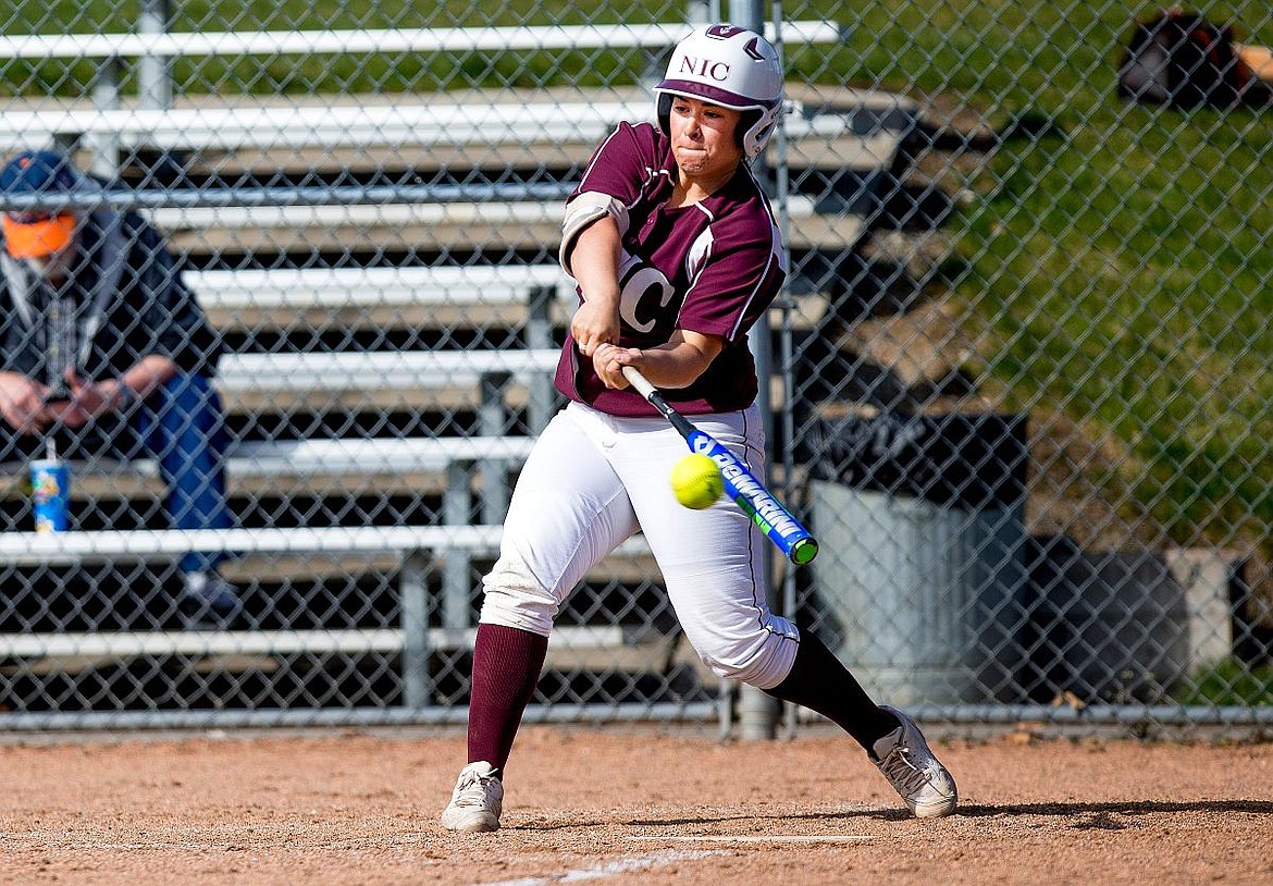 &lt;p&gt;JAKE PARRISH/Press North Idaho College sophomore Chloe McIntosh makes contact while at bat during the second inning of a matchup with Columbia Basin College on Wednesday at Lake City High School.&lt;/p&gt;