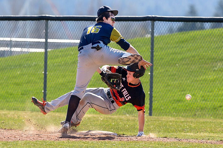 &lt;p&gt;Post Falls junior Sam Schulze collides with Timberlake first baseman Dustin Smith (16) as Schulze attempts to make it to base on an infield ground ball on Friday at Post Falls High School. Smith dropped the ball during the play.&lt;/p&gt;