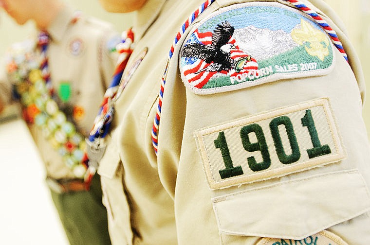 <p>Seven Boy Scouts in troop #1901 were presented Eagle awards Thursday night at Edgerton Elementary School. Thursday, March 28, 2013 in Kalispell, Montana. (Patrick Cote/Daily Inter Lake)</p>
