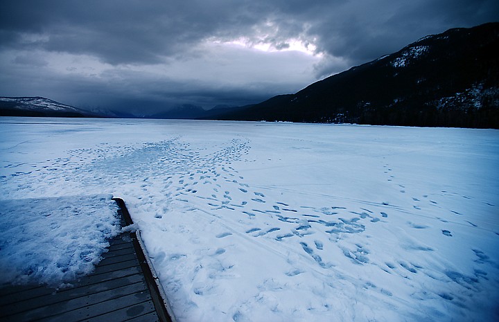 &lt;p&gt;Foot prints can be seen in the snow over a frozen section of Lake McDonald near the dock at Apgar on Wednesday morning, March 26, in Glacier National Park. (Brenda Ahearn/Daily Inter Lake)&lt;/p&gt;