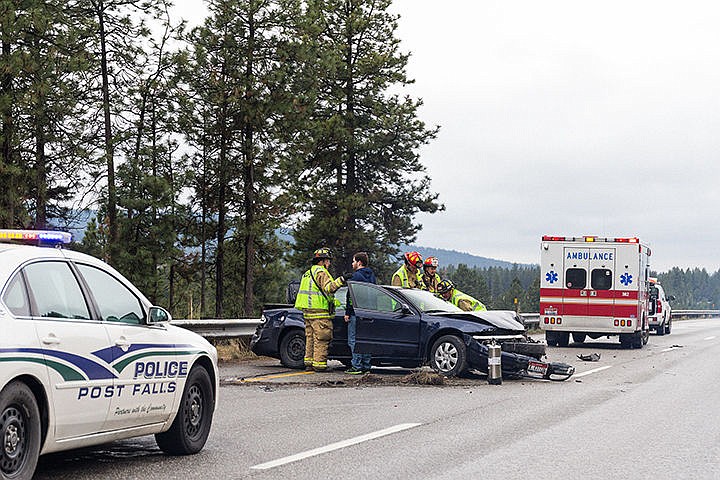 &lt;p&gt;Emergency crews respond to the scene of a two-vehicle accident on Interstate-90 near Post Falls on Monday. Traffic in the westbound lanes was backed up for abut four miles as crews worked in the area. The cause of the accident is under investigation.&lt;/p&gt;