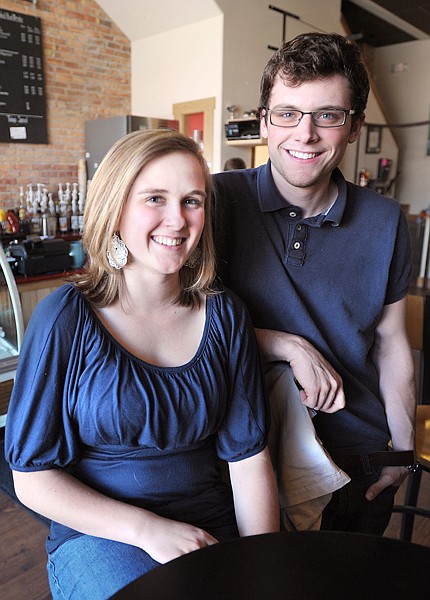 Brenda Ahearn/Daily Inter Lake
Jenny Snipstead, formerly of Kalispell and Ethan Thompson, of Whitefish, both 19, at Colter Coffee in Kalispell on Tuesday. The pair have created a jingle for which they hope will become the next Folgers Coffee Jingle.