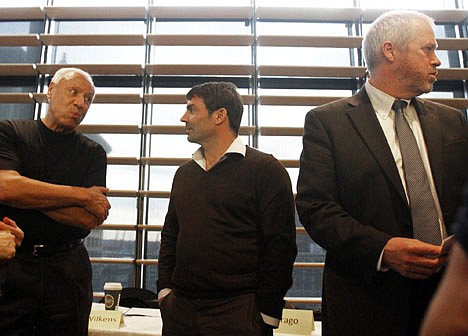 &lt;p&gt;Chris Hansen, center, meets with former NBA player and coach Lenny Wilkens, left, and Seattle Mayor Mike McGinn, right, Wednesay March 7, 2012 in Seattle. Hansen, a venture capitalist behind a plan to lure the NBA back to Seattle appeared before a citizen panel Wednesday, saying he's willing to wait years to complete a deal for a new arena. (AP Photo/ALAN BERNER / The Seattle Times) USA TODAY OUT, MAGAZINES OUT, NO SALES MANDATORY CREDIT TO: ALAN BERNER /THE SEATTLE TIMES.&lt;/p&gt;