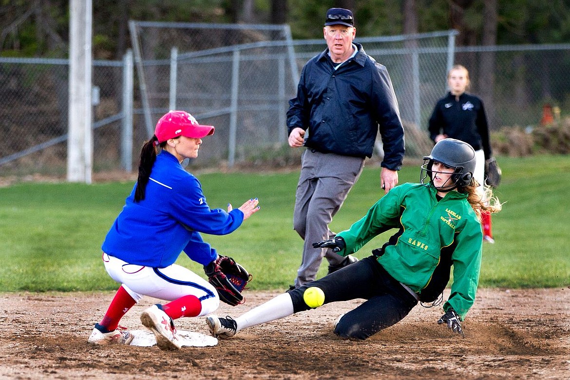 &lt;p&gt;JAKE PARRISH/Press Lakeland's Katie Kastning slides safely into second as Coeur d'Alene's Ashley Fernimen attempts to gain control of the ball on Tuesday at Lakeland High School.&lt;/p&gt;