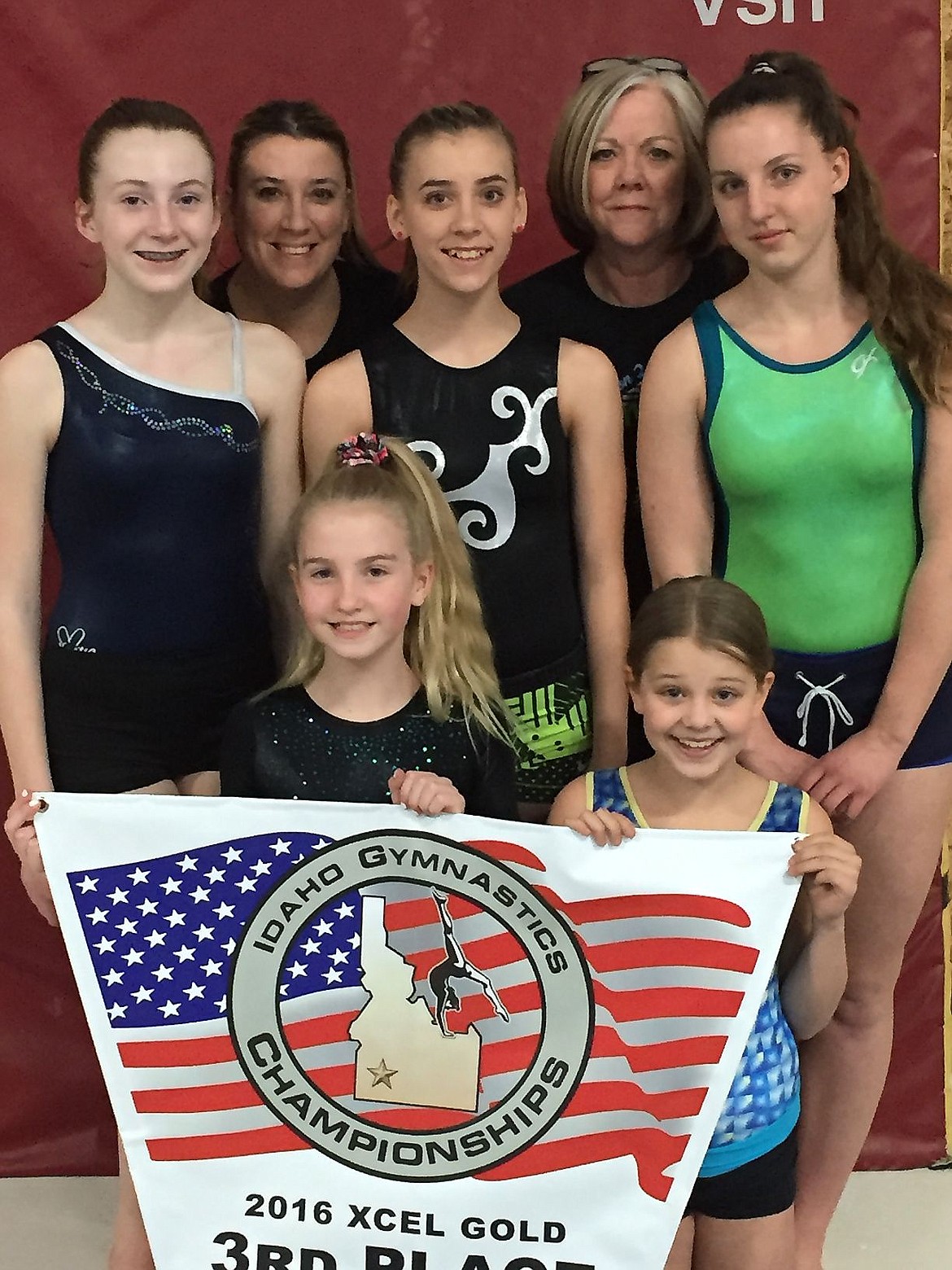 <p>Courtesy photo</p><p>The Technique Gymnastics Xcel Gold took third place team at the recent Idaho state meet in Boise. In the front row from left are Rylee Strobel and Riley Sheets; second row from left, Shelby Westray, Sydney McLean and Mallory Okon; and back row from left, coaches Tammy McLean and Mary Dorsey.</p>