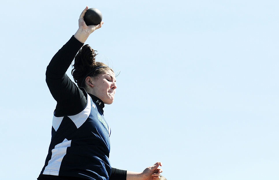 &lt;p&gt;Glacier's Nikki Krueger heaves the shot put 34 feet and 10 inches during the Flathead Time Trials at Legends Stadium on Tuesday. (Aaric Bryan/Daily Inter Lake)&lt;/p&gt;