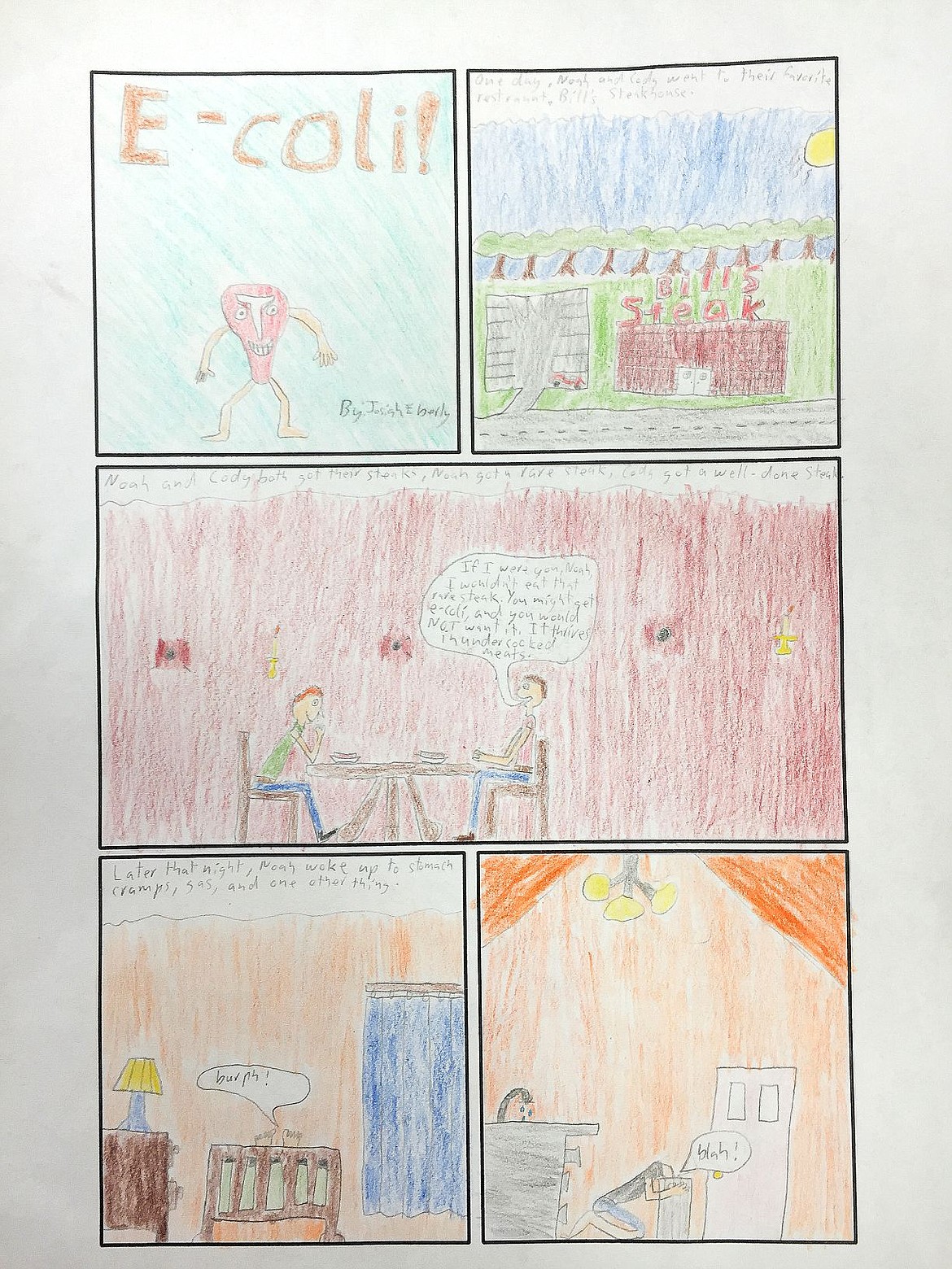 &lt;p&gt;In this panel, eighth-grade student Josiah Eberly illustrates E. coli through a story about two friends visiting a steakhouse. Students in Janelle Gibbs' Young Living class at Post Falls Middle School recently completed a project requiring them to use comics to illustrate their research on foodborne illnesses.&lt;/p&gt;
