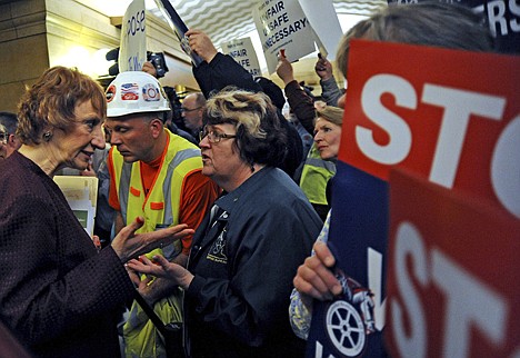 &lt;p&gt;Minnesota state Sen. Barb Goodwin talks to the labor supporters at the Capitol in St. Paul, Minn. after she voted against S.F.1705, or the &quot;right to work bill&quot; on March 12.&lt;/p&gt;