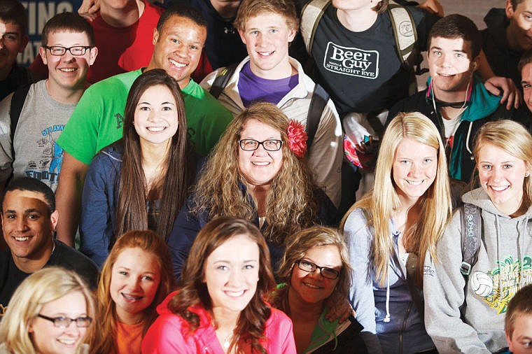 <p>Natalie Davis, center, poses with several Glacier High School students.</p>