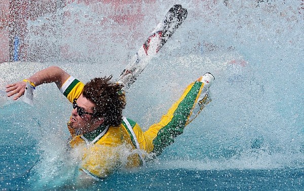 Tyler Nitopi launches face forward before reaching the end of the pond.