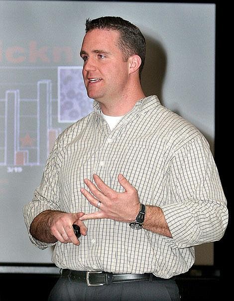 Photo by Nick Ianniello Former professional football player Dennis O&#146;Sullivan talks with parents, students and community members at Superior High School about the effects alcohol can have on youth.