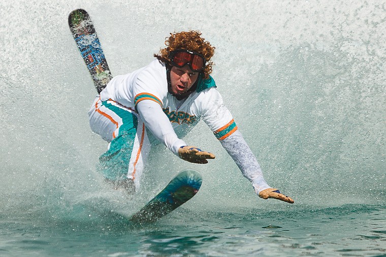 <p>Patrick Cote/Daily Inter Lake Jeff Severn braces for impact after losing control during the 7th Annual Pond Skim at Whitefish Mountain Resort. Saturday, April, 7, 2012 in Kalispell, Montana.</p>