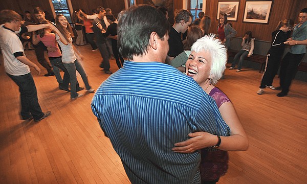 Brenda Ahearn/Daily Inter Lake
Sonya French and Lindsay MacDonald, both of Kalispell, dancing at the Sassafras Ballroom in Kalispell on Friday, April 2.