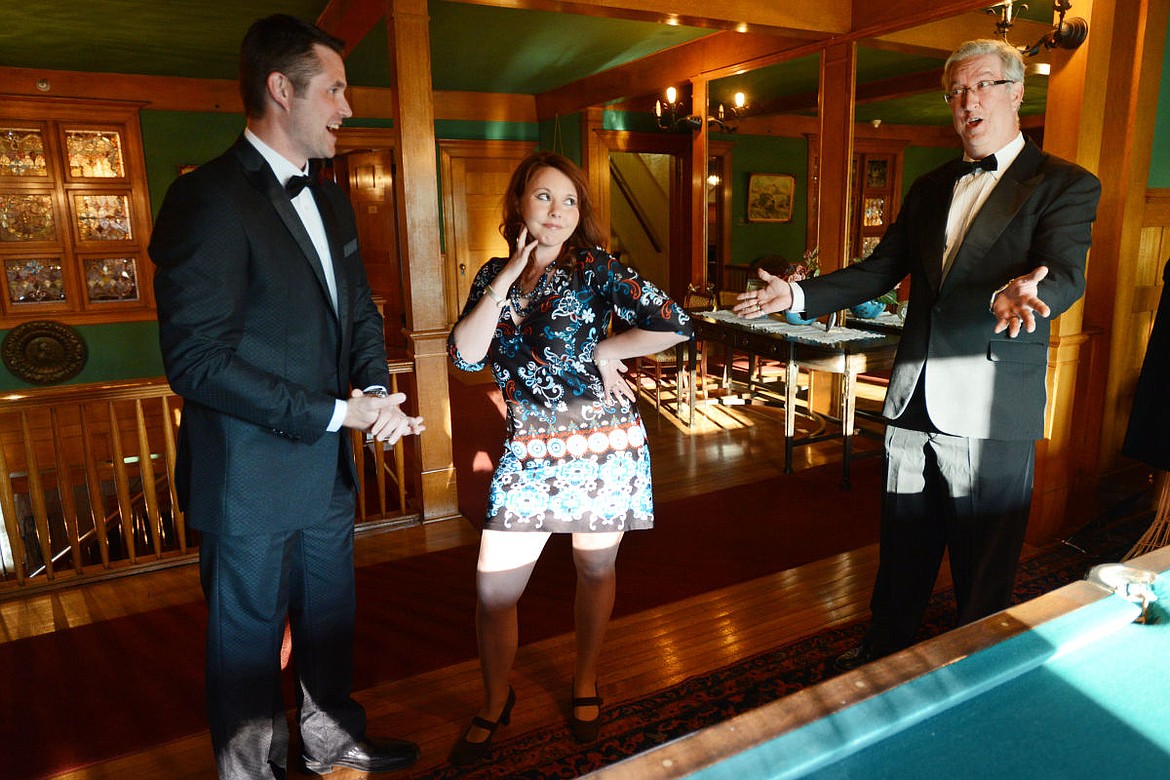 <p>A scene from Death by Chocolate featuring Chance Barrett as Johnny Carson, left to right, Lydia Hadley as Ann Margret, and Billy Angel as Ed McMahon.</p>