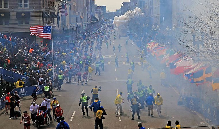<p><strong>Two explosions</strong> went off at the Boston Marathon finish line on Monday, sending authorities out on the course to carry off the injured while the stragglers were rerouted away from the smoking site of the blasts.  </p>