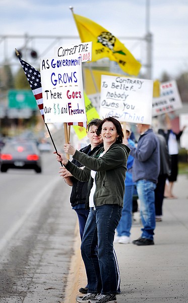 &lt;p&gt;Linda Johnson, front, and Misty Rhodes, both of Kalispell, take part in the Montana Patriots Tax Day Rally on Saturday afternoon, April 14, in Kalispell. &quot;We thought we were going to get hope and change,&quot; said Johnson. &quot;But what we got is more of the same, and worse, under this administration.&quot;&lt;/p&gt;